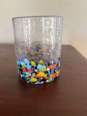 Home Studio Baja Double Old Fashioned Glass Mulitcolor Mosaic Bubbles